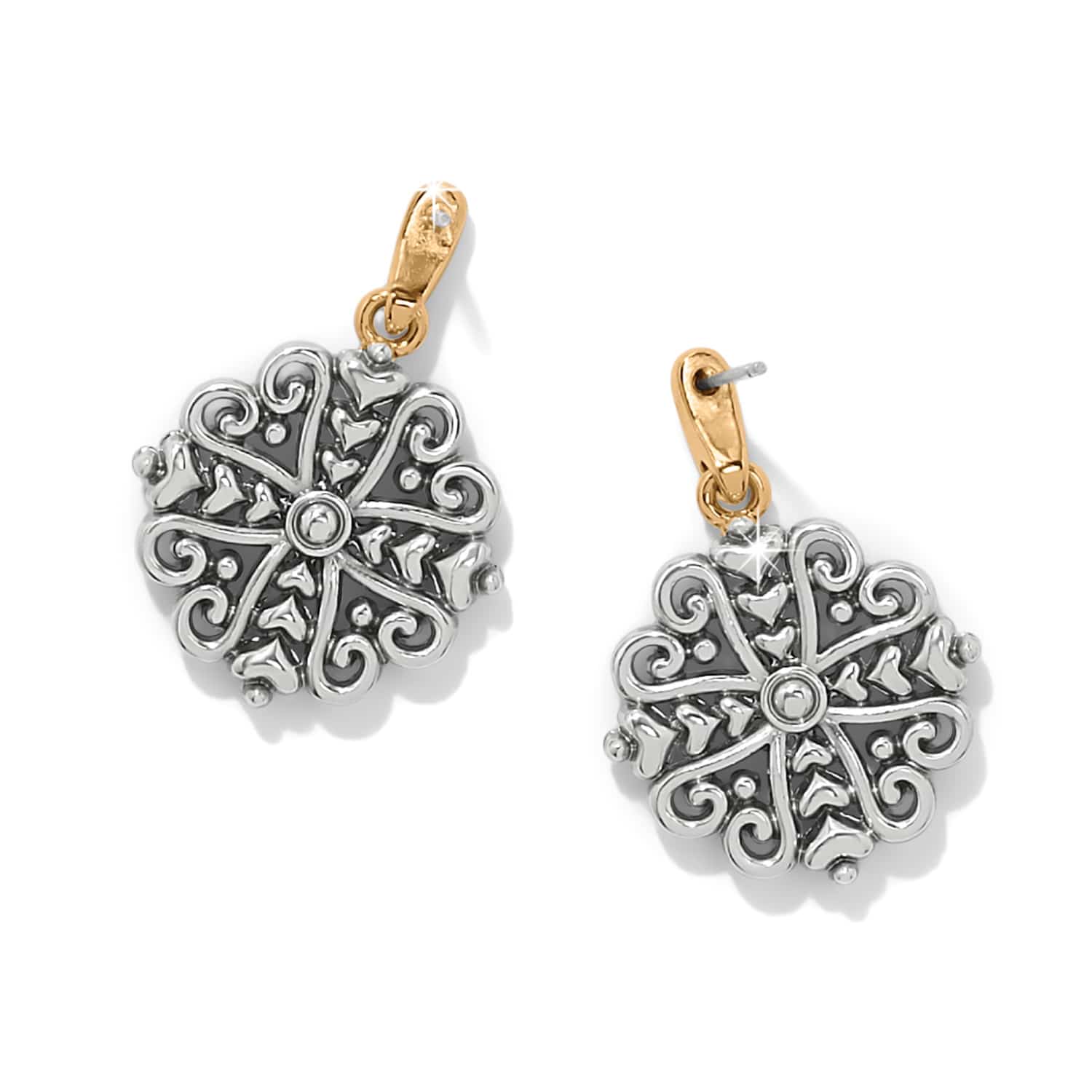 Alcazar Heart Two Tone Post Drop Earrings - Image 2