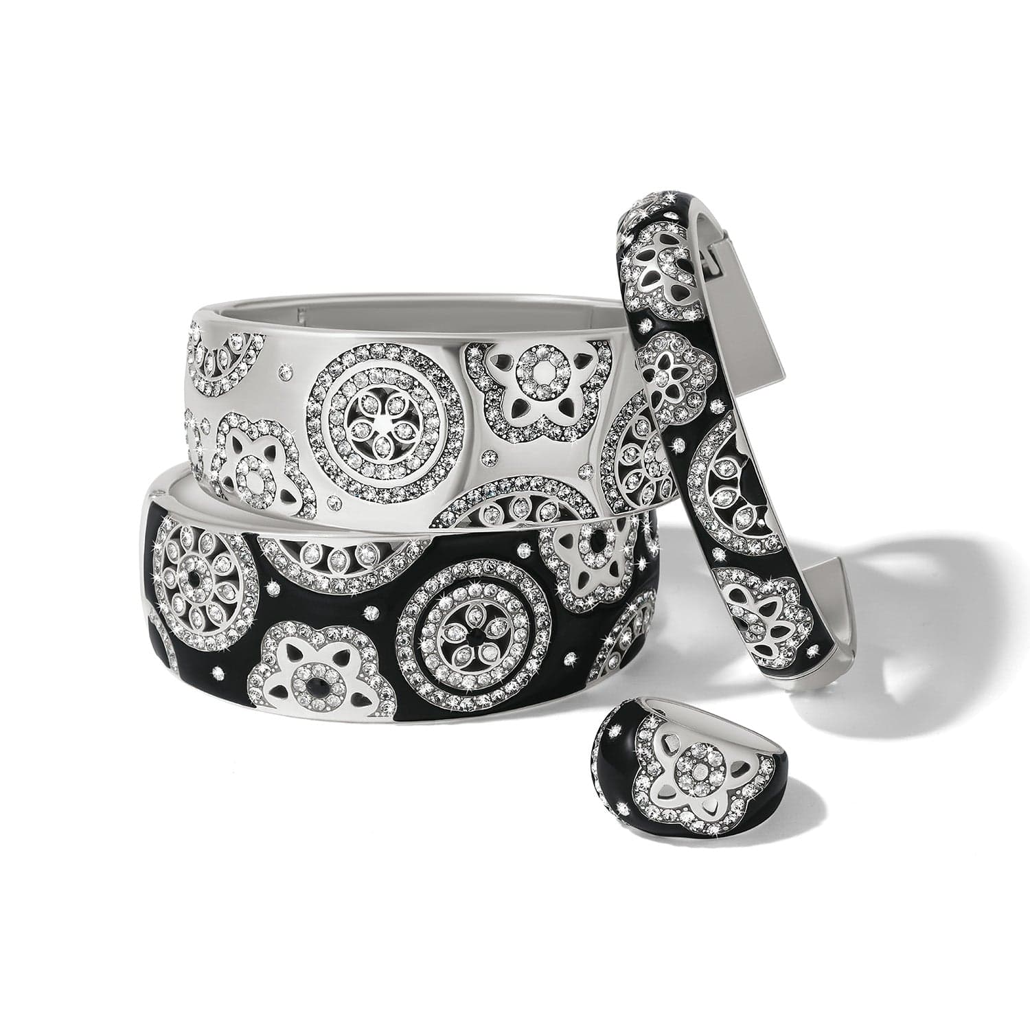 Flora Black Wide Hinged Bangle Bracelet - Image 3