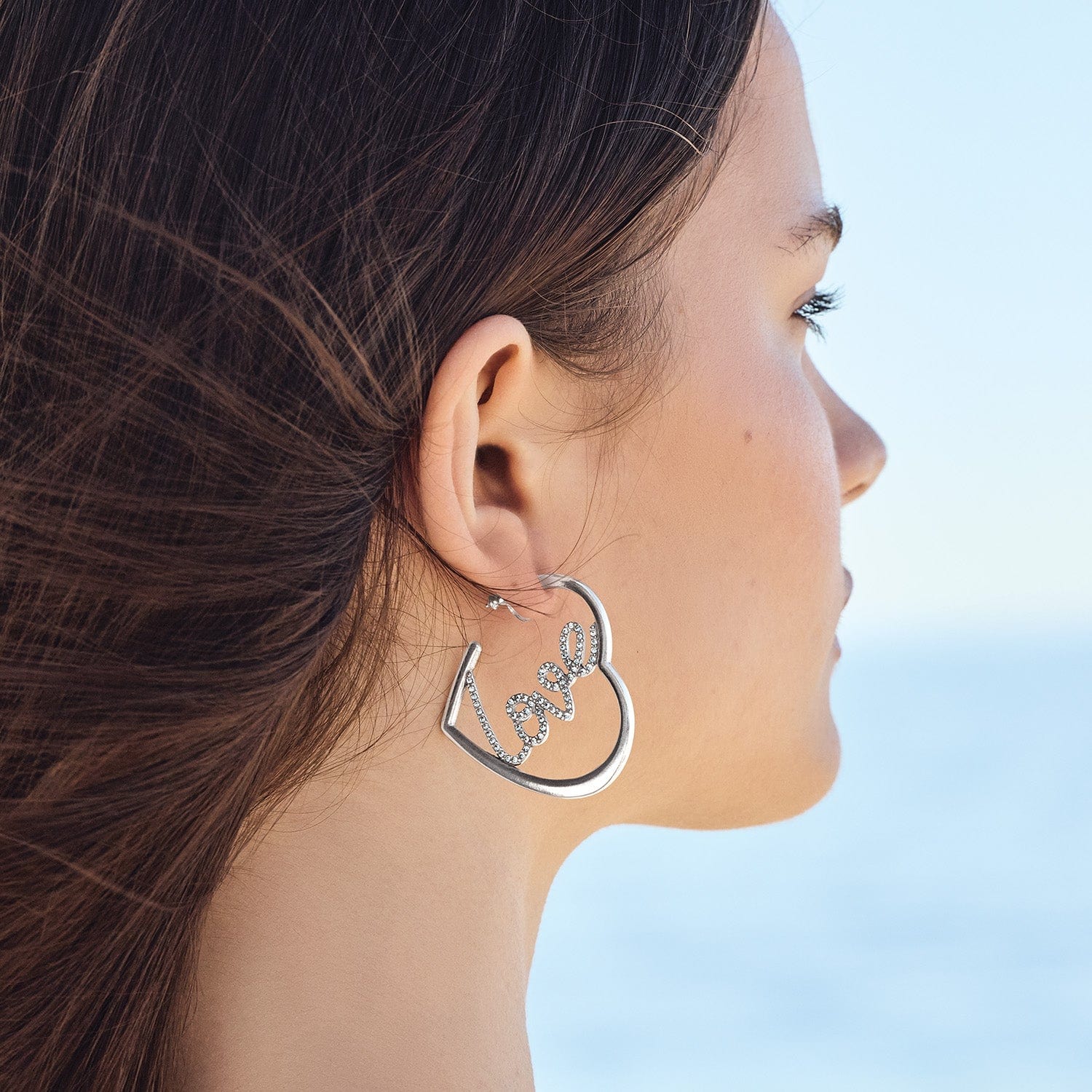 Love Script Sparkle Hoop Earrings - Image 4